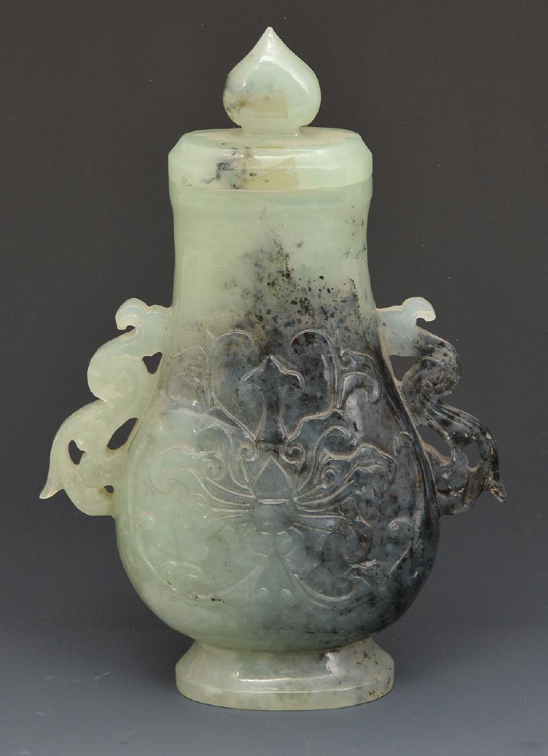 Chinese carved serpentine lidded jar (1 of 3)