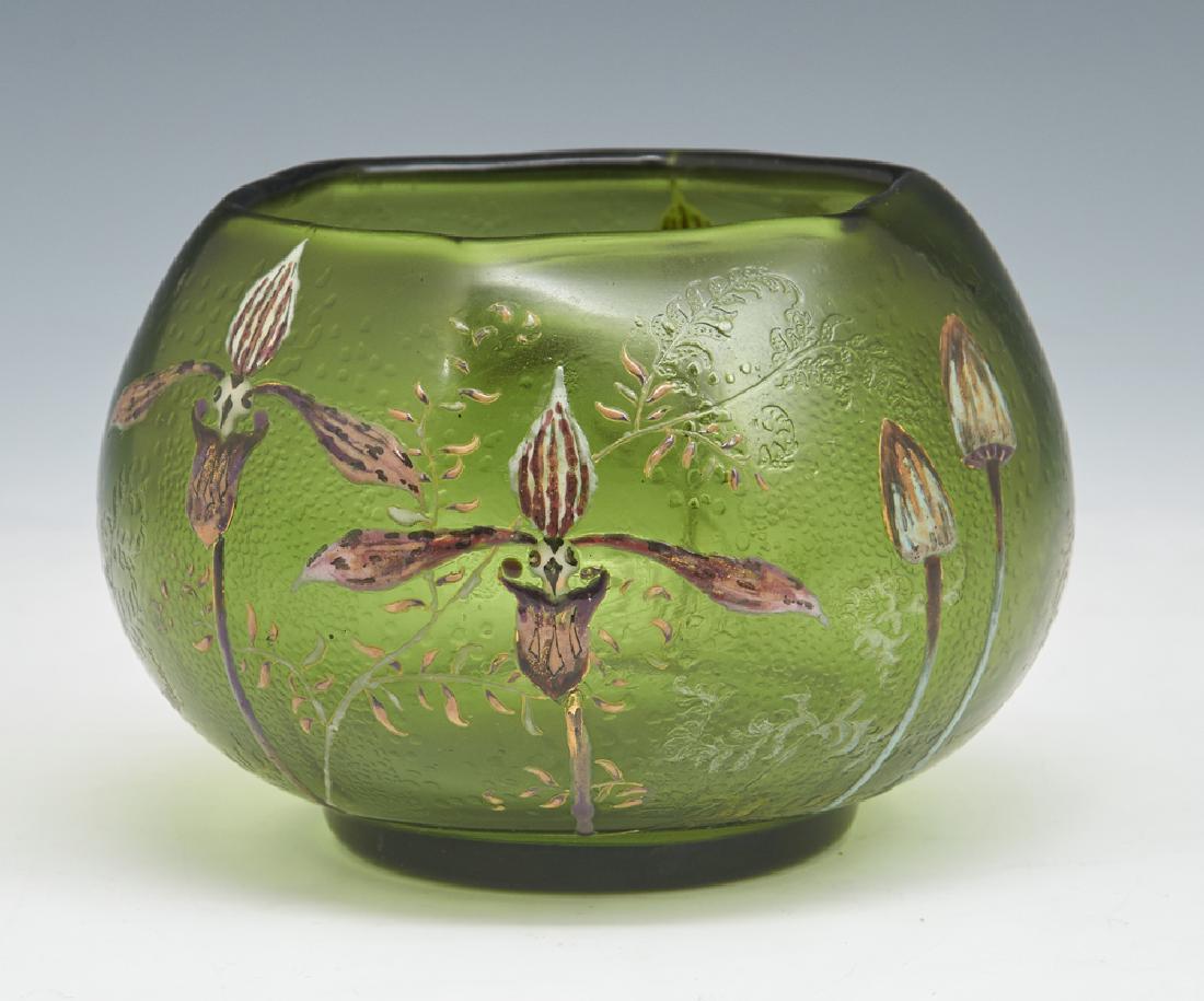 Galle green glass and enamel bowl (1 of 3)