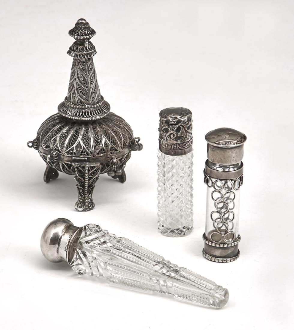 4 Silver and crystal perfume bottles (1 of 2)