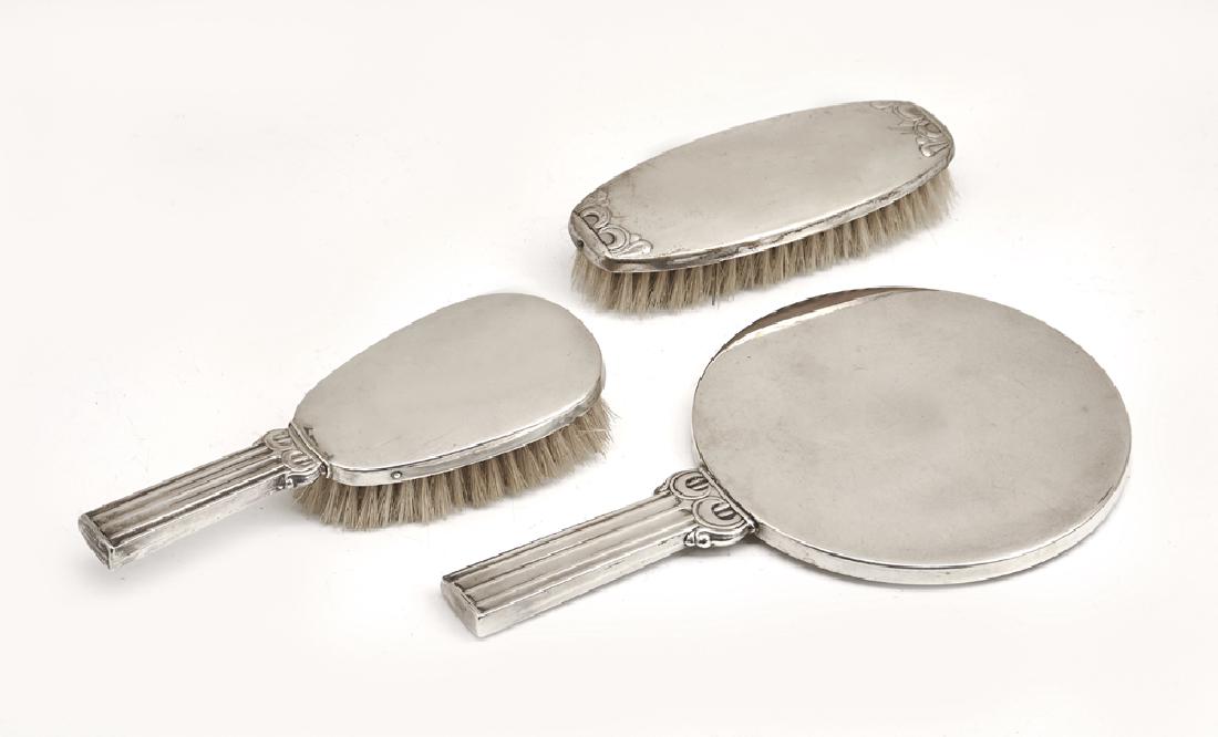Silver brush and mirror set, Danish, 3 Pcs (1 of 2)
