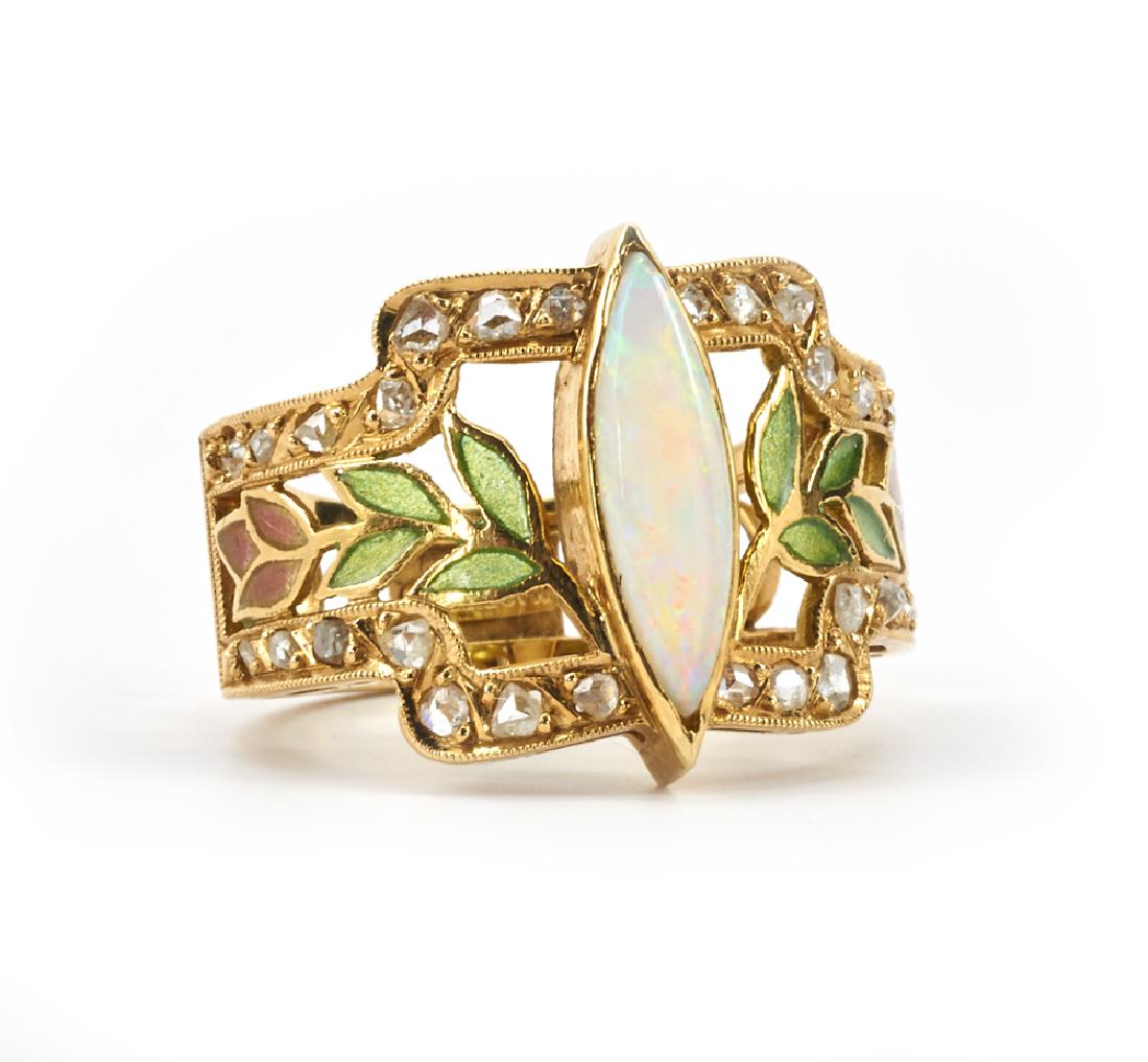 Masriera 18k Gold, Plique a Jour, Art Nouveau Ring (1 of 3)