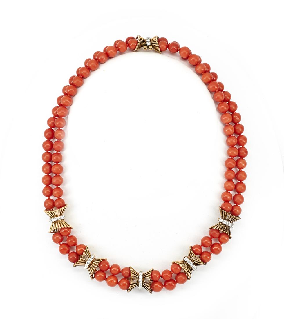 Vintage French Coral & Diamond Necklace (1 of 2)