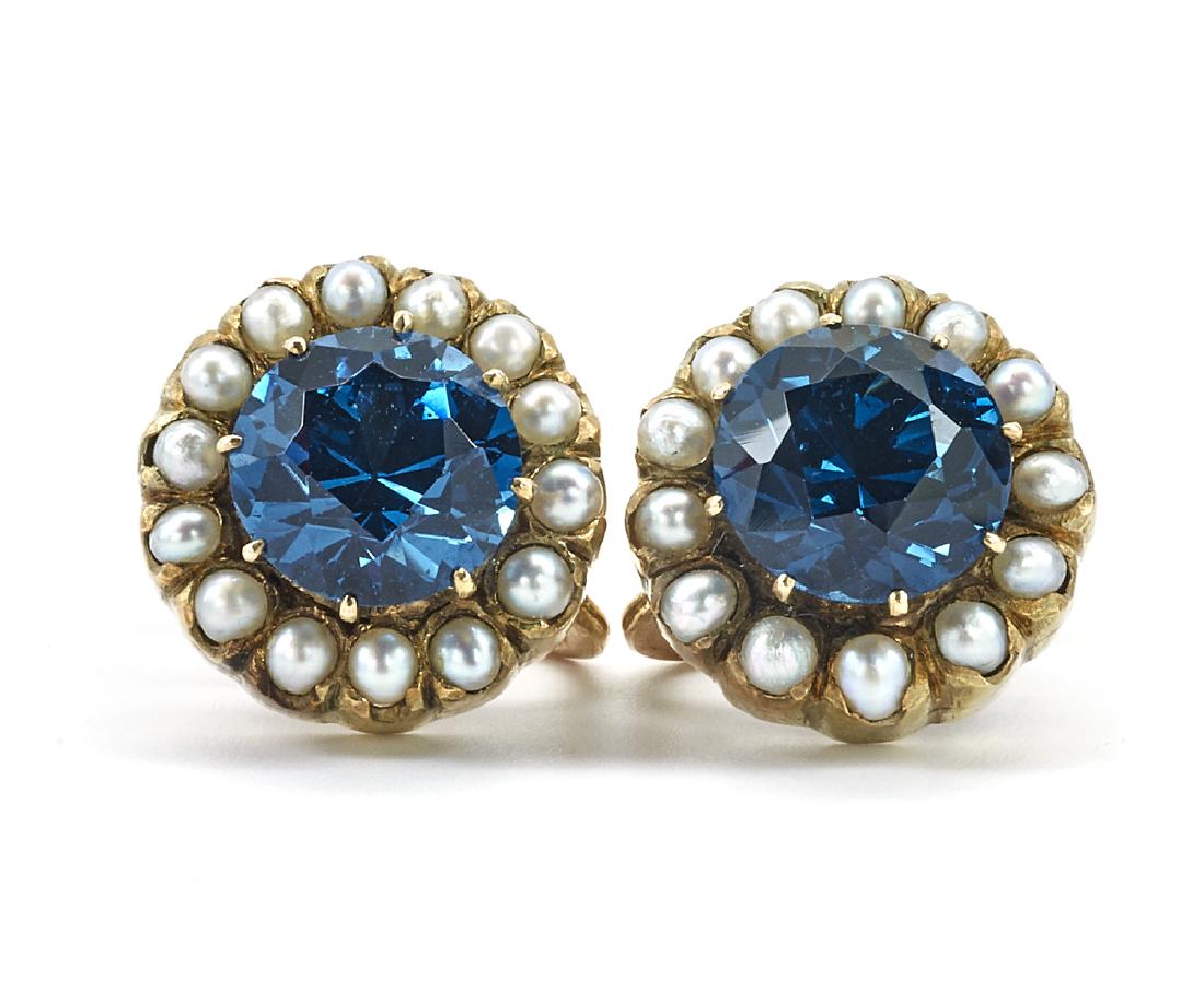14k Gold, Blue Zircon & Pearl Earrings (1 of 1)