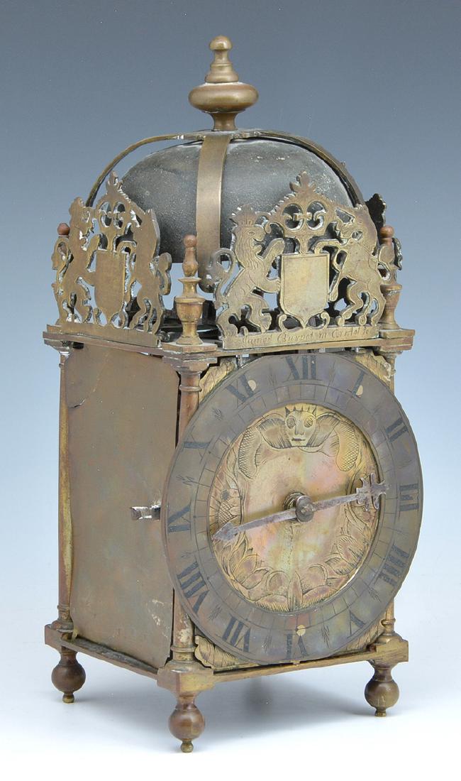 17th c Brass lantern clock by James Burgot (?) (1 of 6)