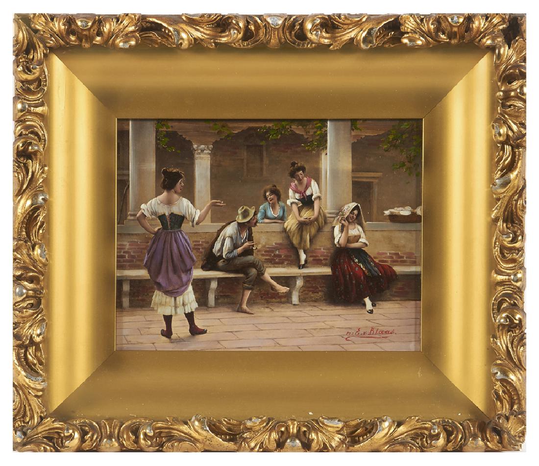 After Eugen von Blass, Gypsies, oil on board: After Eugen von Blass, Gypsy Group, oil on board. 8" x 10" viewed. Very good original condition in fancy shadowbox frame.