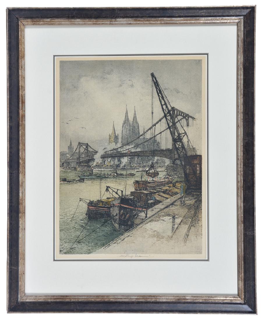Luigi Kasimir, Koln Harbor, color etching and aquatint (1 of 3)