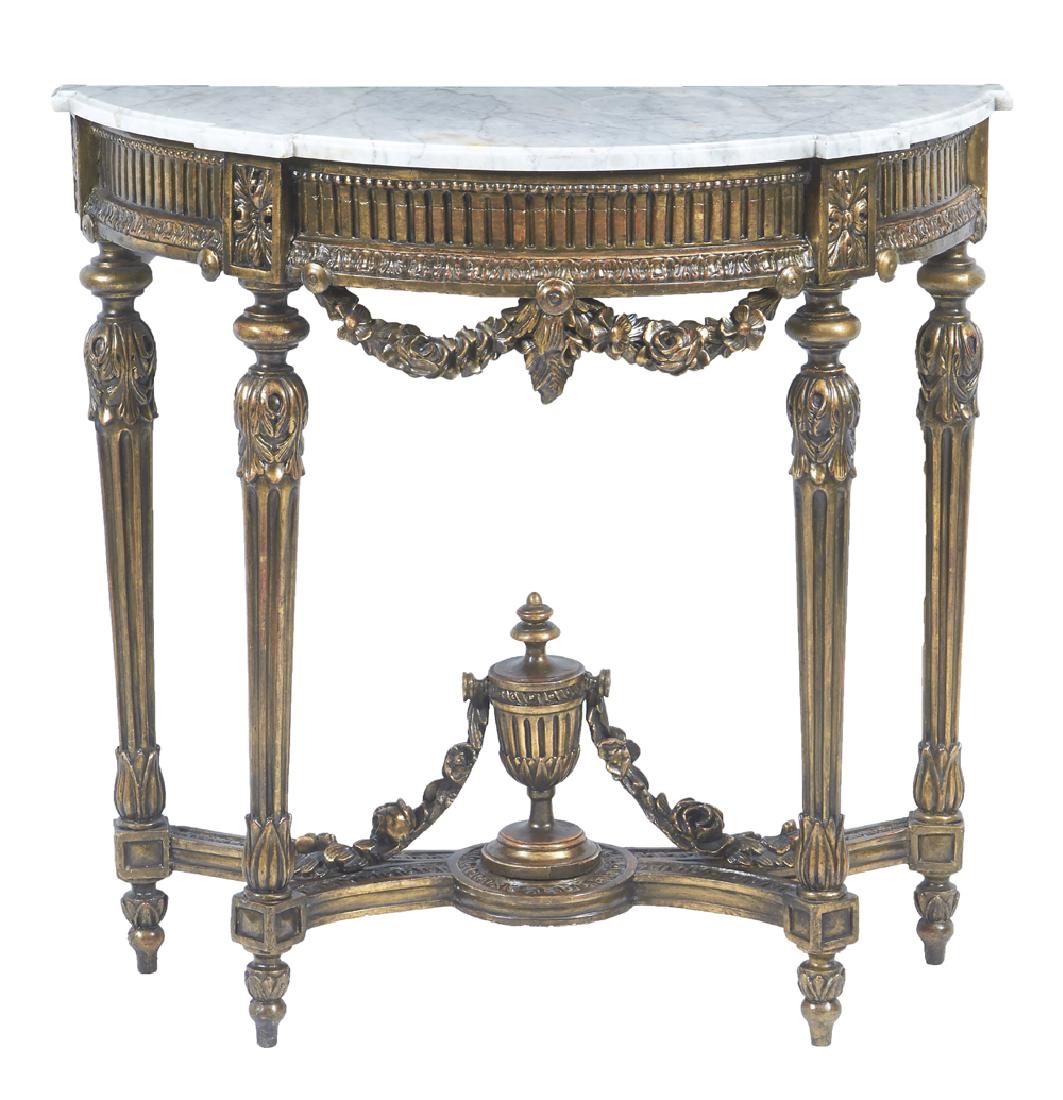 19th c French marble top gilt wood demilune console (1 of 1)