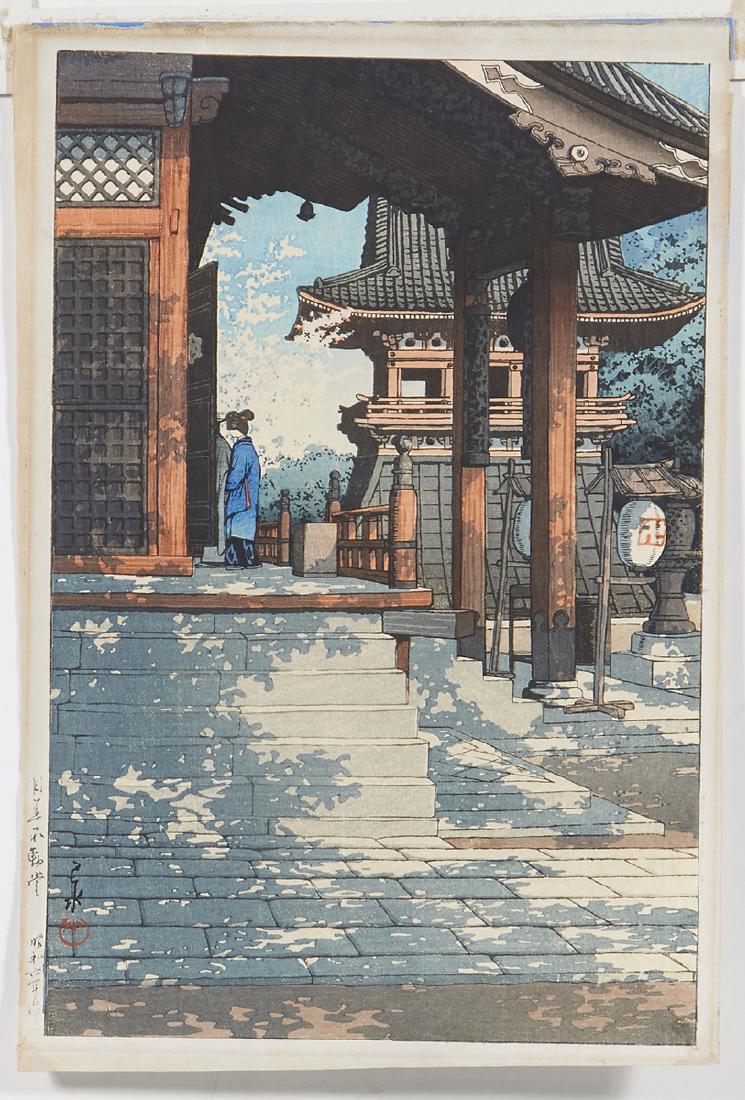 Hasui Kawase Japanese woodblock, "Maguro Fudo Temple": Hasui Kawase Japanese woodblock, "Maguro Fudo Temple" (Maguro-Fudo-Do), signed lower right in pencil. Sheet appx 15 1/4" x 10 1/4".