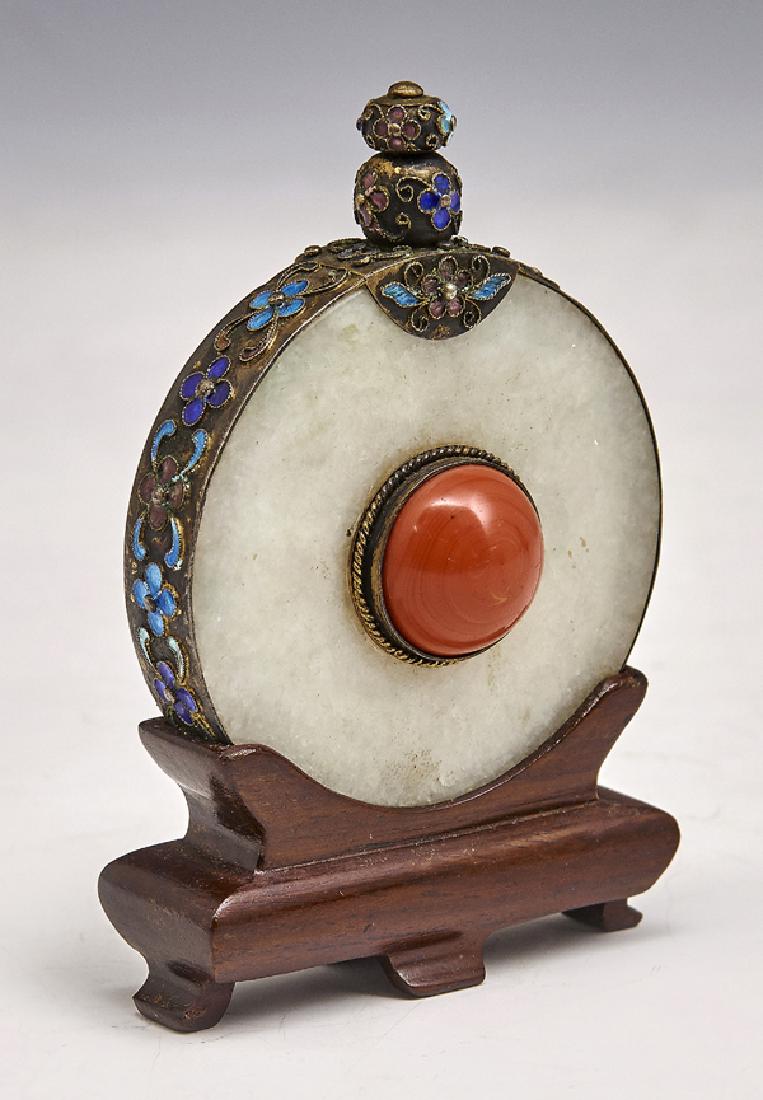 Chinese Jade Snuff Bottle, 3.5" t on stand x 2.25" d (1 of 2)