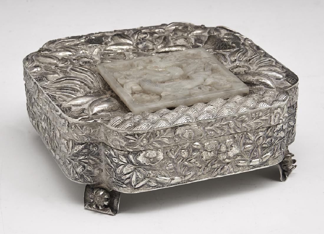 Chinese silver box with jade plaque (1 of 3)