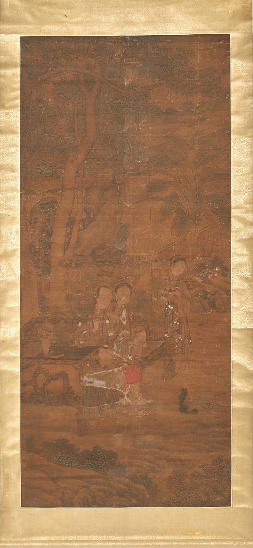 Chinese scroll, 3 women in a landscape (1 of 2)