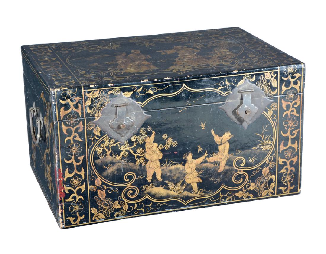 Chinese black lacquer pigskin trunk, 31" wide (1 of 5)