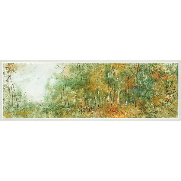 Water Color, Chen Chi, Forest: WATER COLOR.Chen Chi, Early Autumn Woods, watercolor, signed lower left and dated 1963, very good condition, 9" h x 28.25" w (viewed).