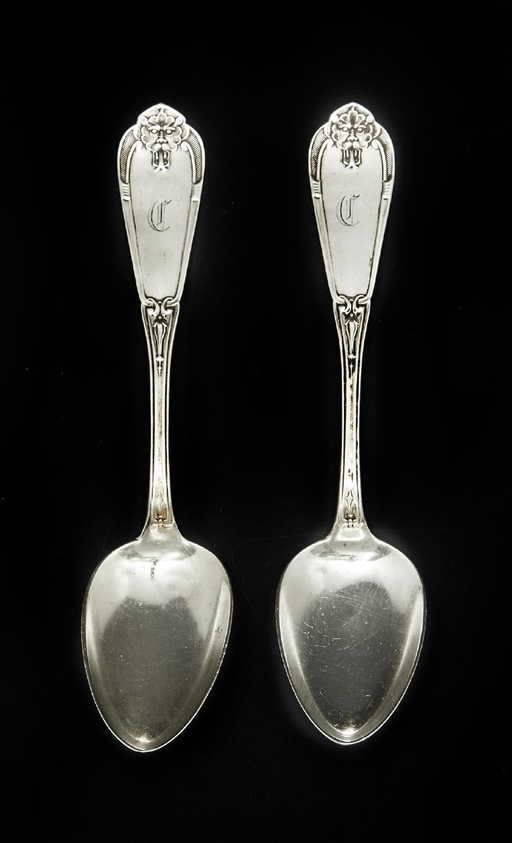 2 Vanderslice Coin Silver Spoons Gargoyle Pattern