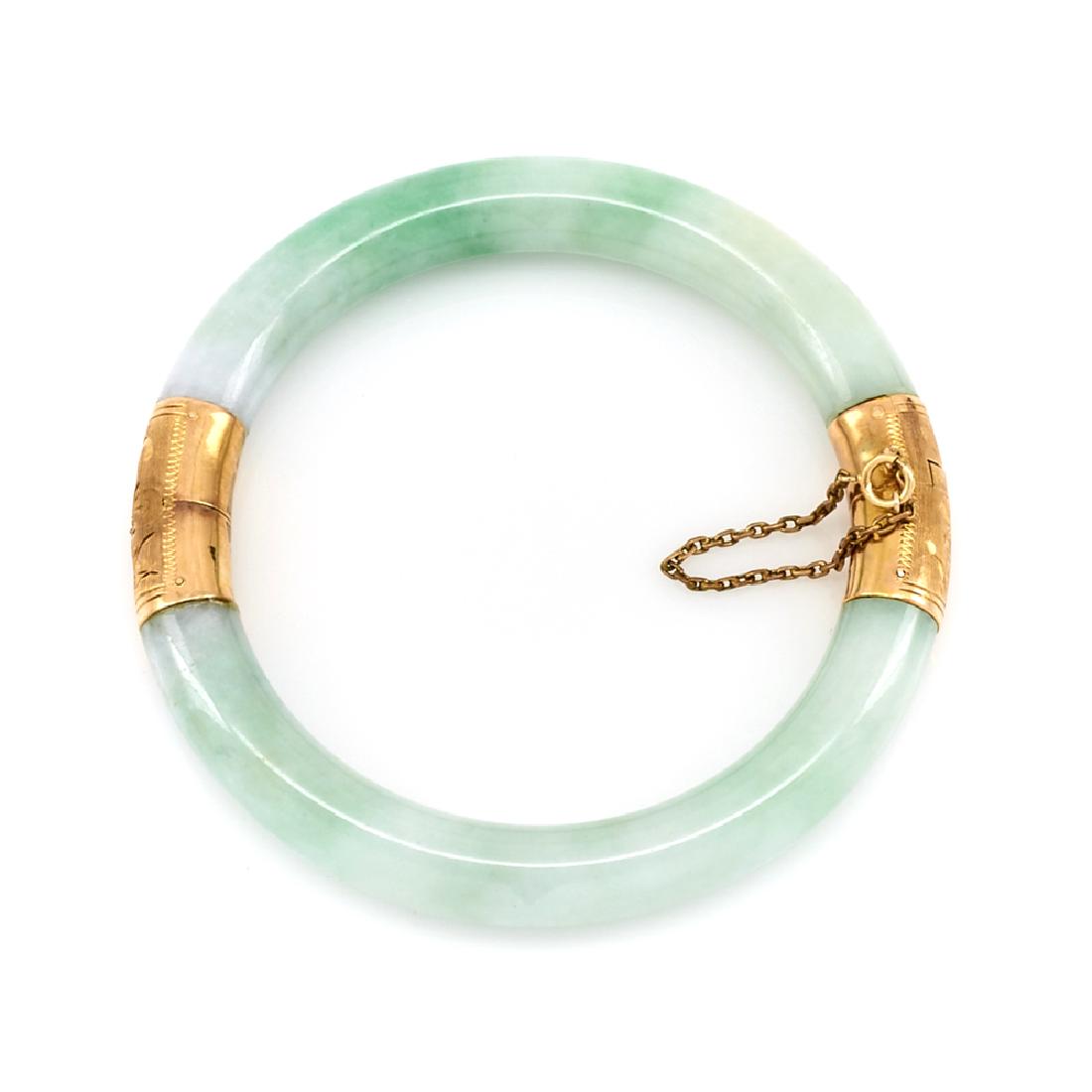 14k Yellow gold and apple jade hinged bangle. (1 of 1)