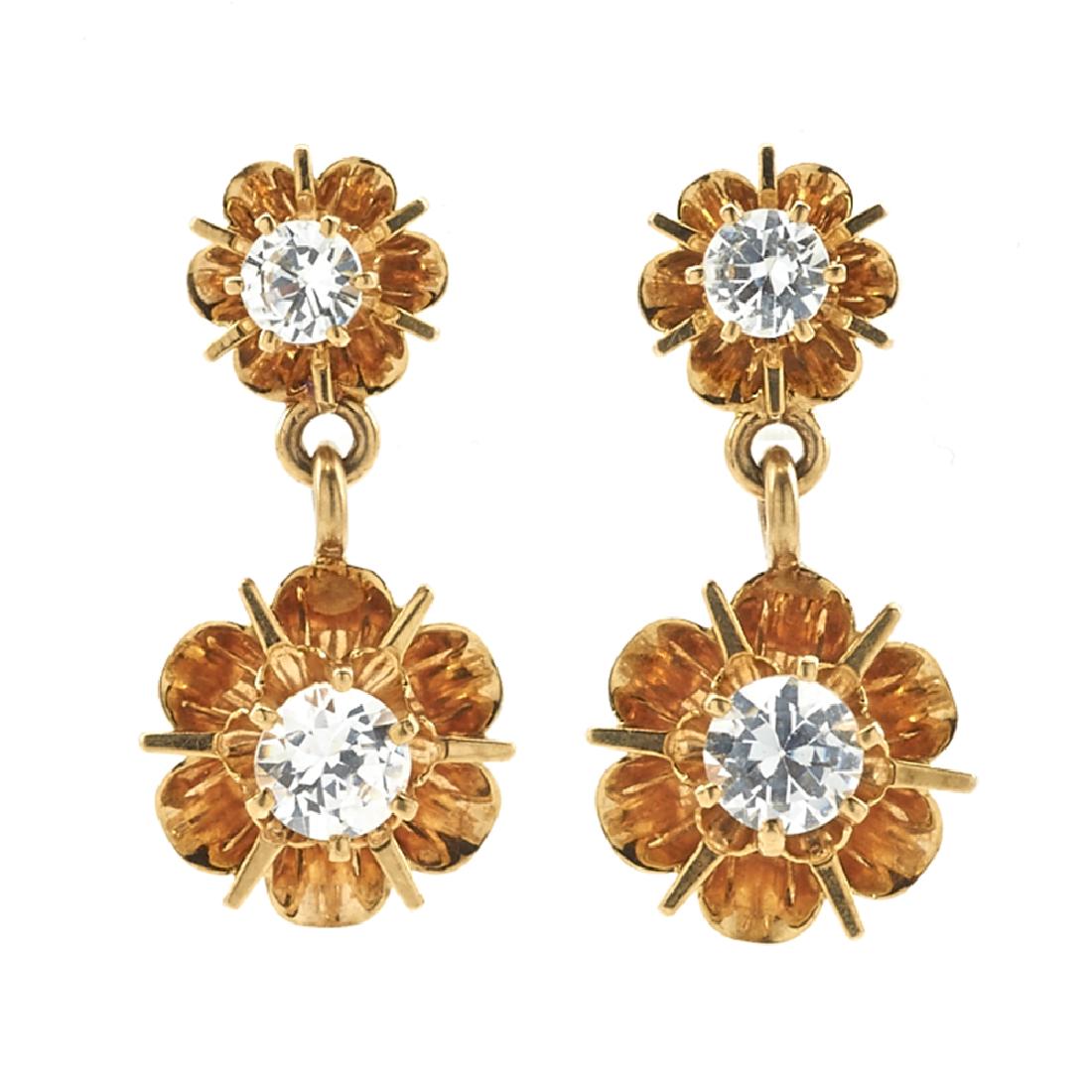 14k Yellow gold and diamond flower earrings. (1 of 1)