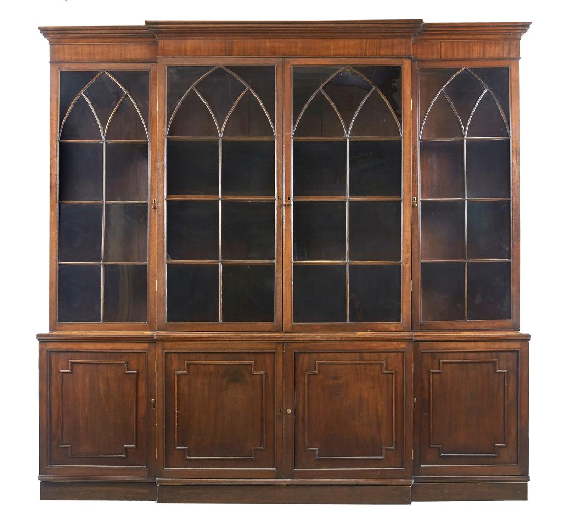 English mahogany step back breakfront bookcase (1 of 1)