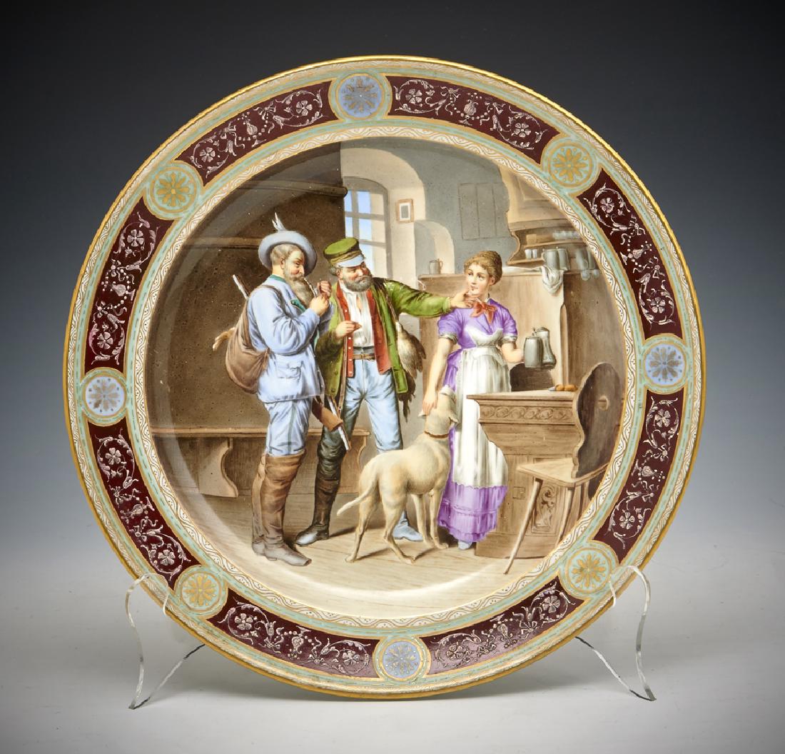 Large German hand painted cabinet plate, 13 3/4" (1 of 2)
