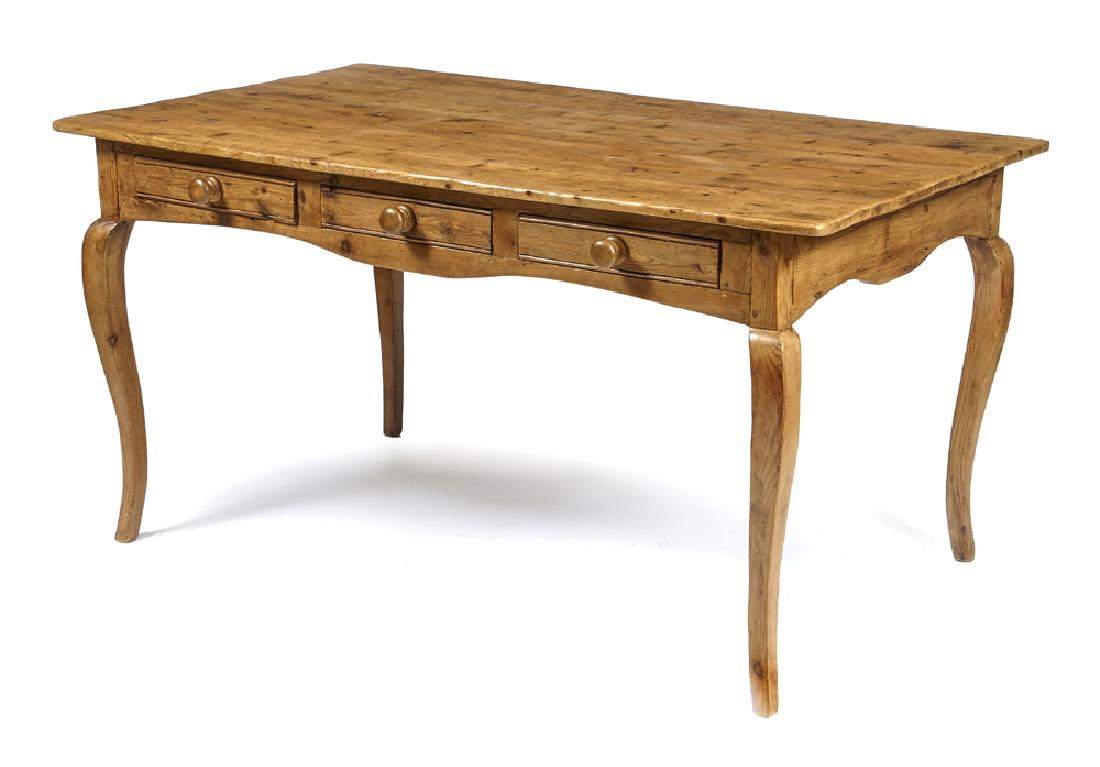 19th c Continental pine table with three drawers (1 of 1)
