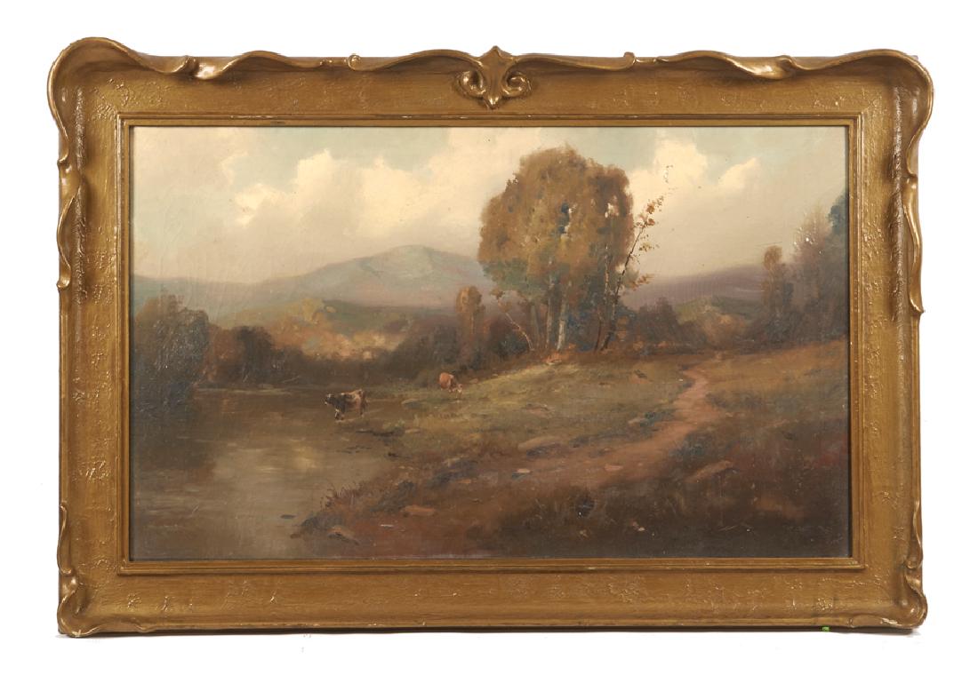 California school painting, Attrib. to William Keith: California school painting, Attrib. to William Keith, Corte Madera Creek, oil on canvas, unsigned in original molded frame, untouched original condition with small tear in sky upper right. 22" x 36",