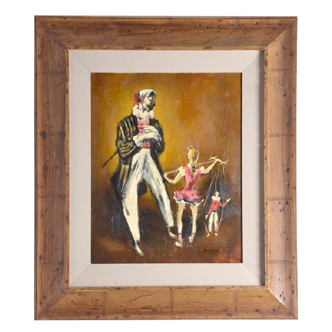 Lenard Kester, Clown Clone, oil on board: Lenard Kester, Clown Clone, oil on board, signed lower right and on reverse, 16" x 20". Good condition.