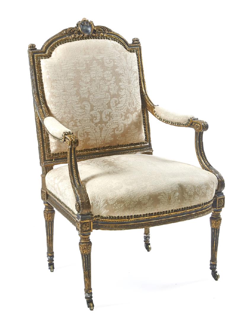 19th c French side chair, carved, painted and gilt (1 of 1)