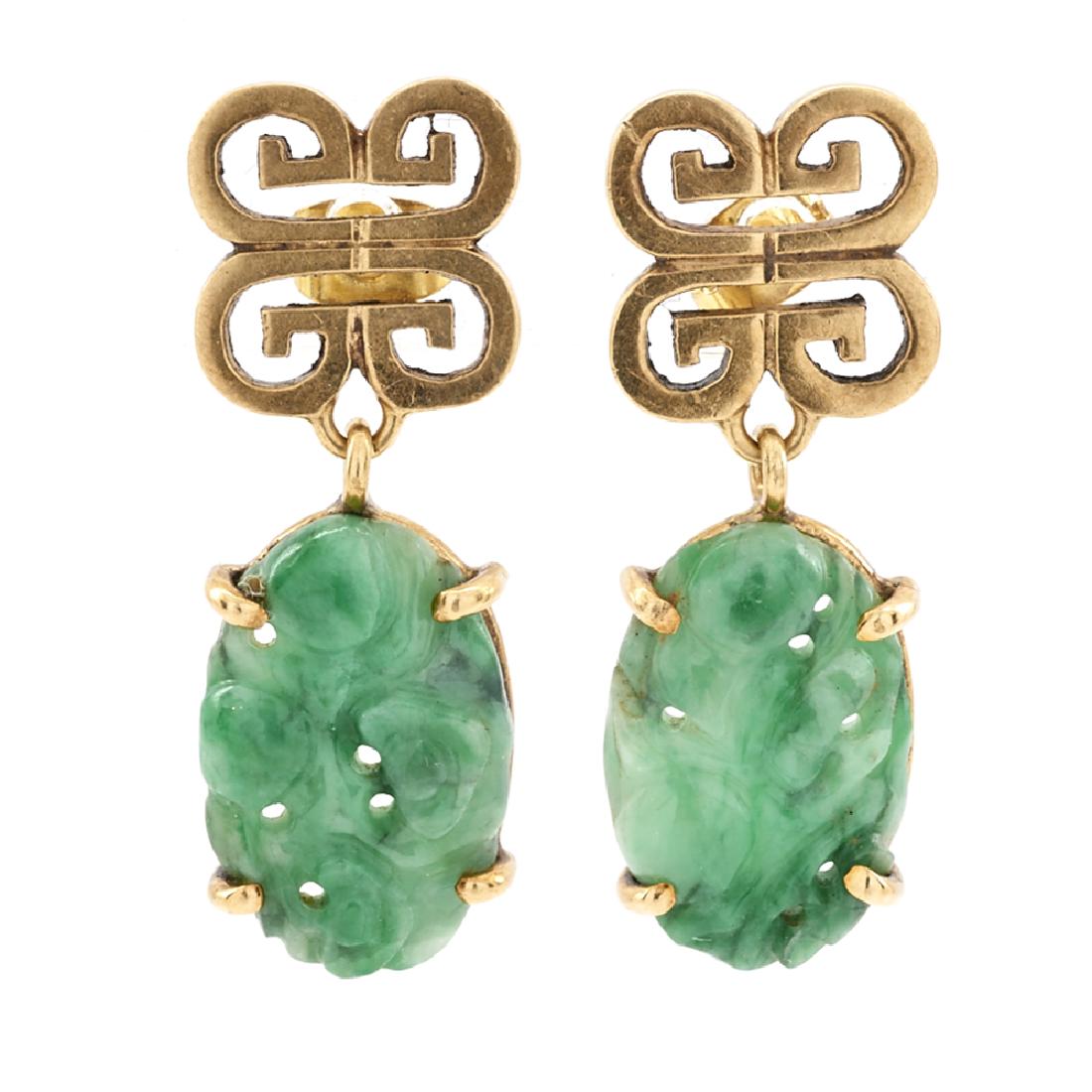 14k Yellow gold and carved jade earrings. (1 of 1)