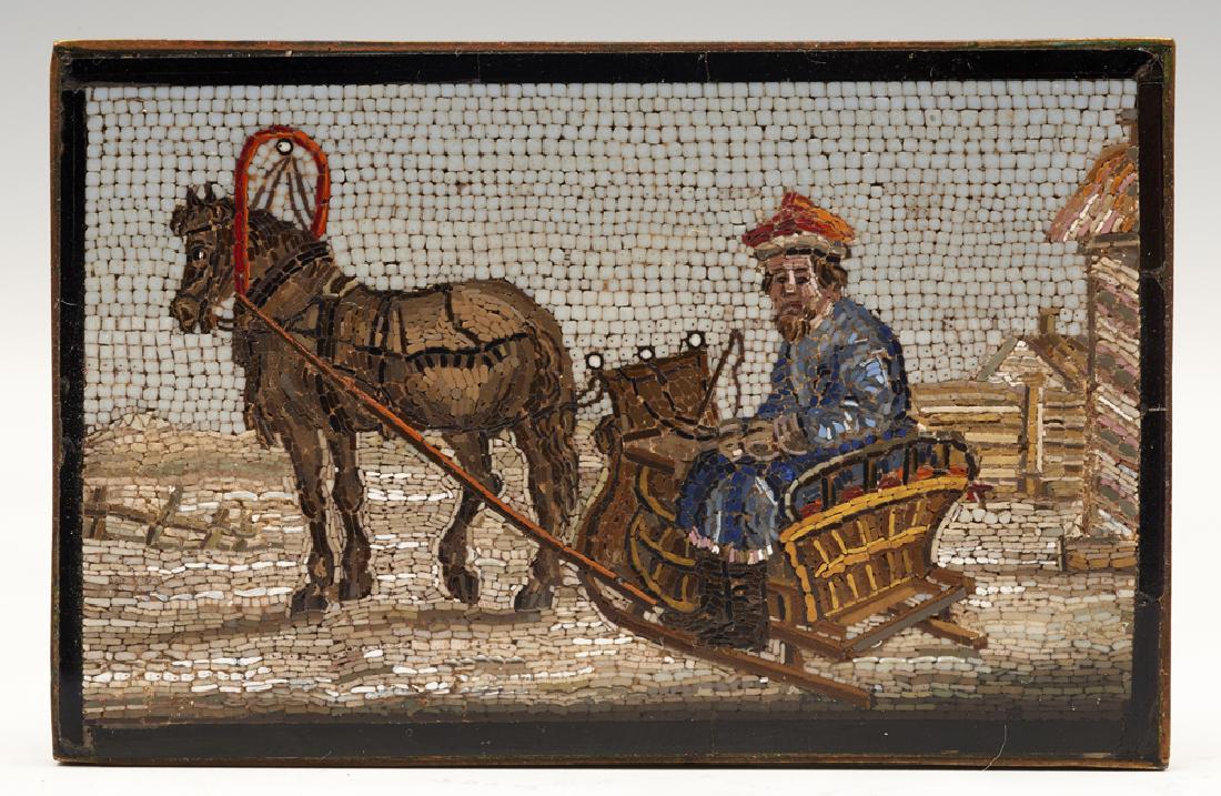 Micromosaic plaque depicting man in horse drawn sled (1 of 1)