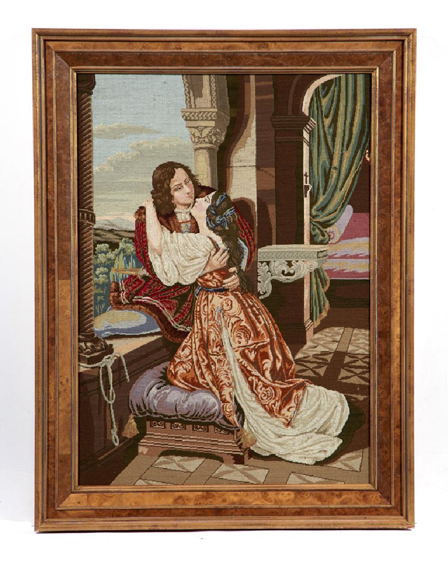 19th c Petit point romantic scene, framed 38" x 29" (1 of 3)