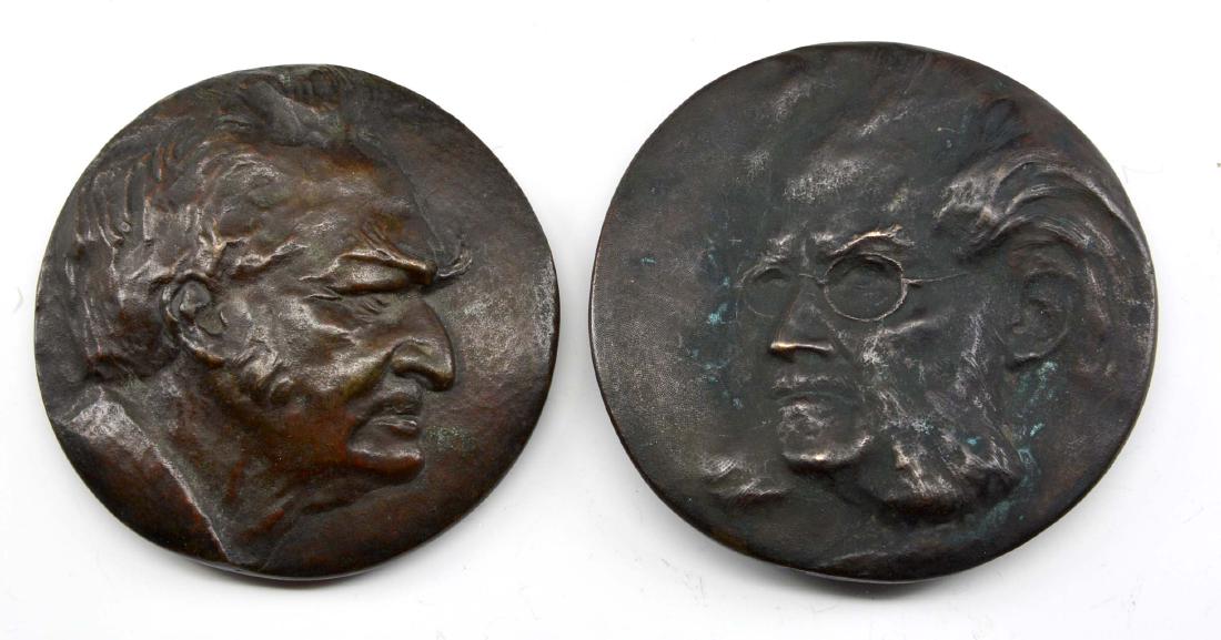 Pair of H. St. Lerche bronze medallions including Ibsen: Grouping of two Hans Stoltenberg-Lerche bronze medallions, Ibsen and unknown man, appx 3 3/8".