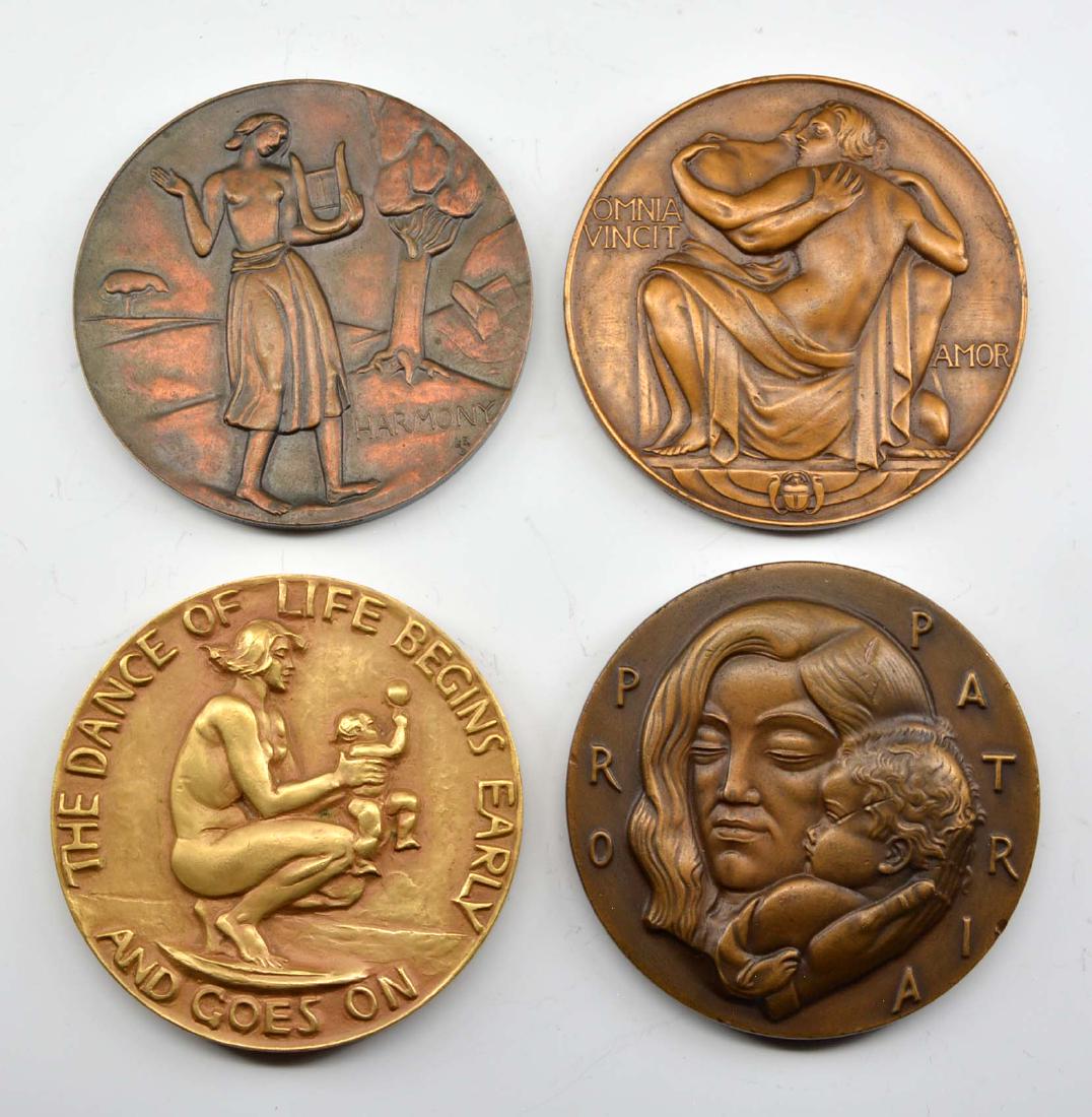 Grouping of four bronze medallions, Medallic Art Co. NY: Grouping of four bronze medallions, all Medallic Art Co. of New York for the Society of Medalists 23rd, 40th, 50th, and 70th issues, with sculptors to include Josef Renier, Leo Friedlander, Robert Ait