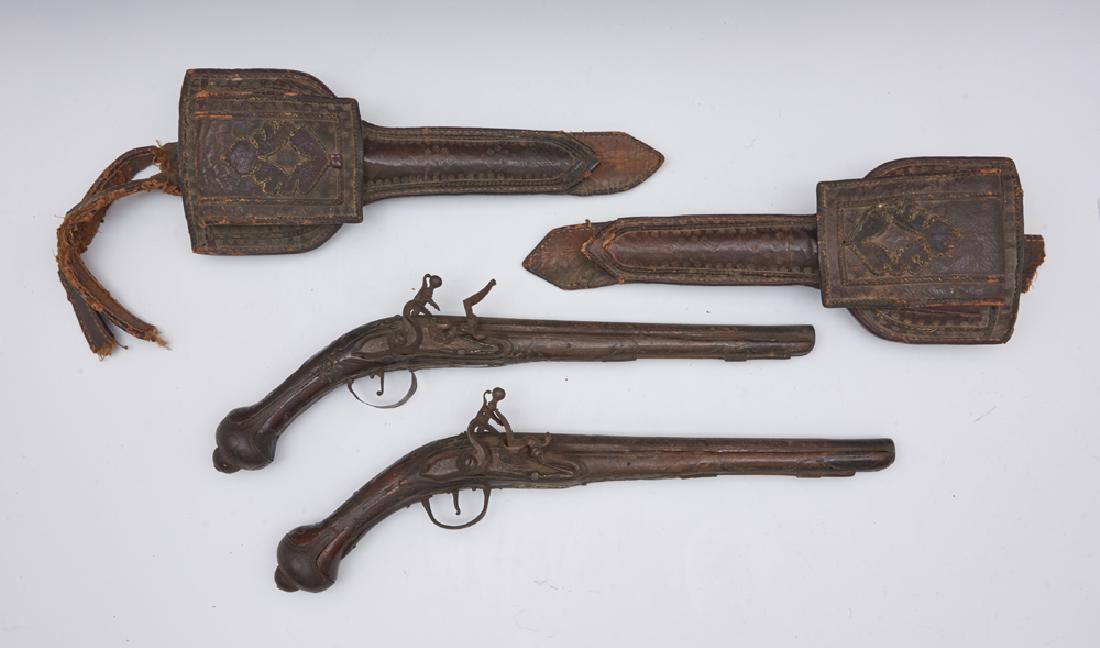 Pair of 18th c Turkish flintlock pistols with holsters (1 of 2)