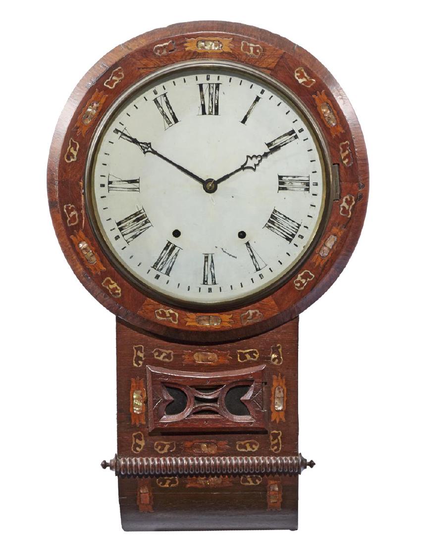 19th c Mahogany school clock with inlay, appx 27" T (1 of 1)