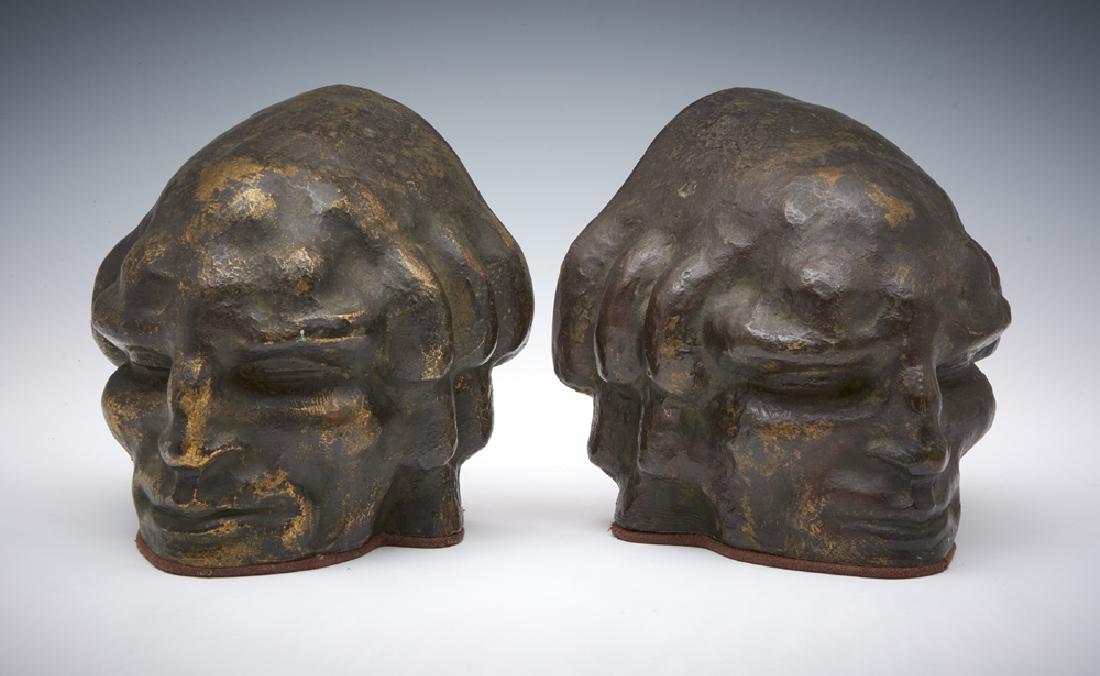 Pair of bronze bookends, face of a man, Rubinstein (1 of 4)
