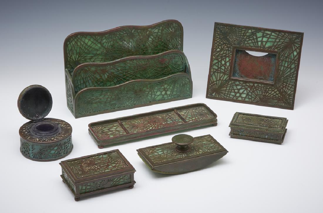 Tiffany Studios NY bronze pine needle desk set, 7 pcs (1 of 5)