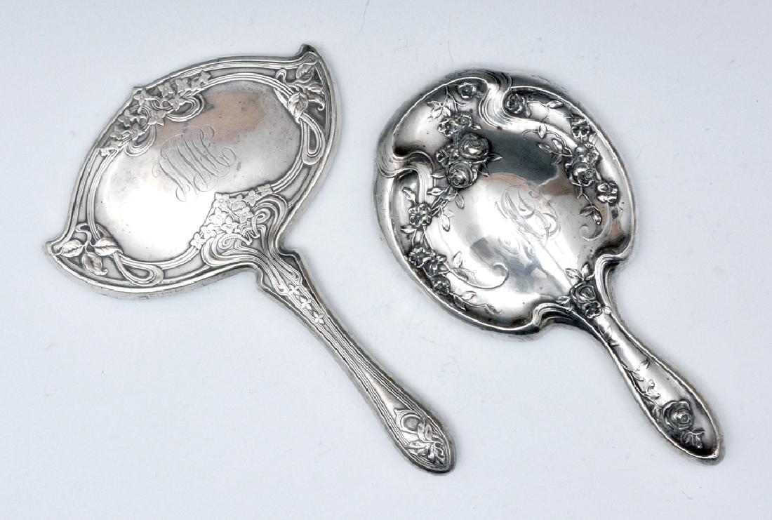 Two sterling silver art nouveau hand mirrors (1 of 2)