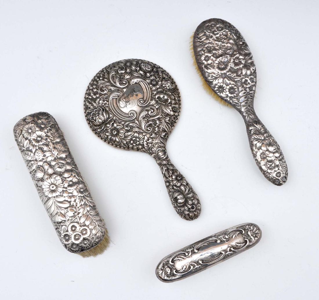 Assembled sterling silver floral repousse vanity set (1 of 1)