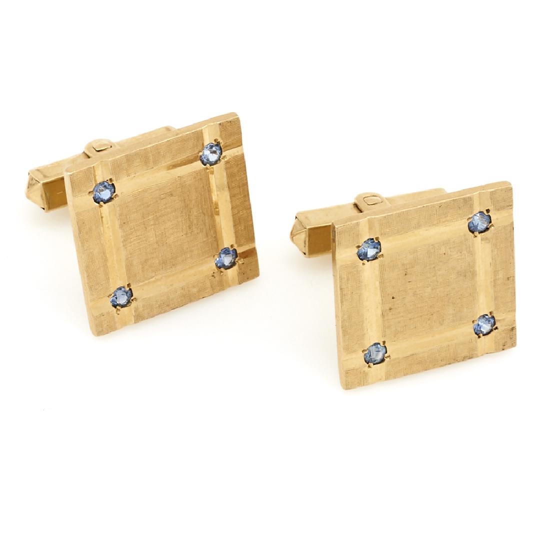 14k Yellow gold sapphire cufflinks. (1 of 1)