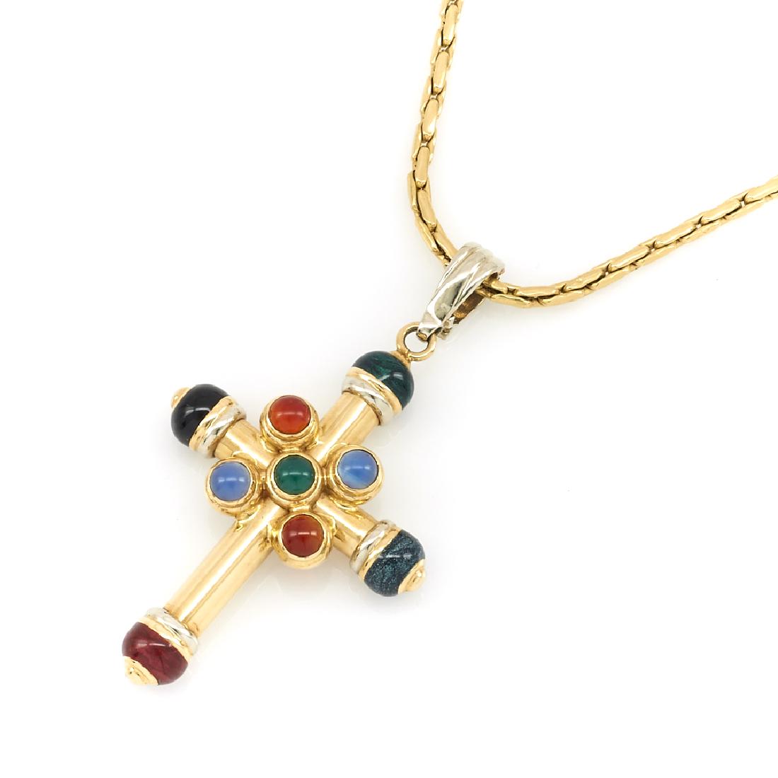 14k Yellow gold and gemstone cross on chain (1 of 1)