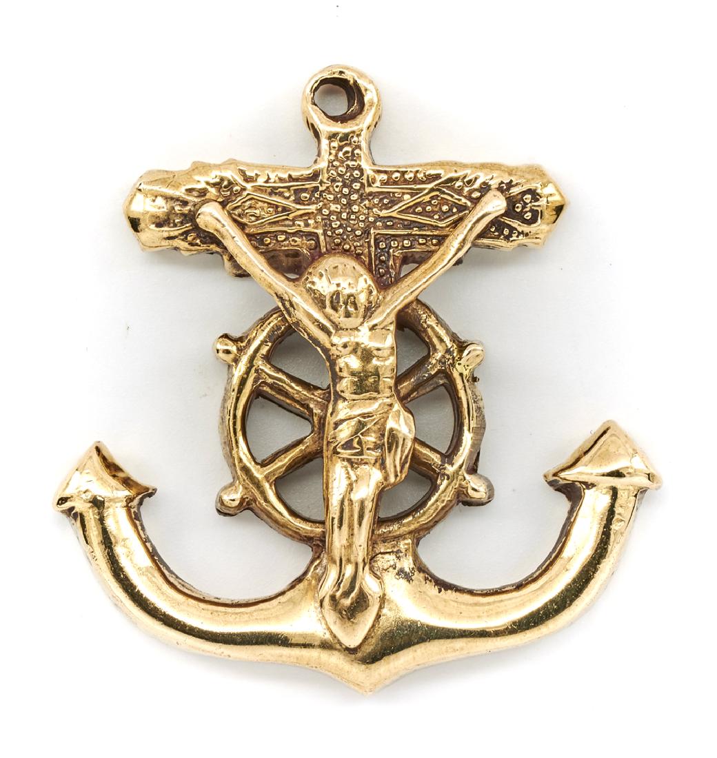 18k Yellow gold mariner's anchor cross crucifix pendant (1 of 1)