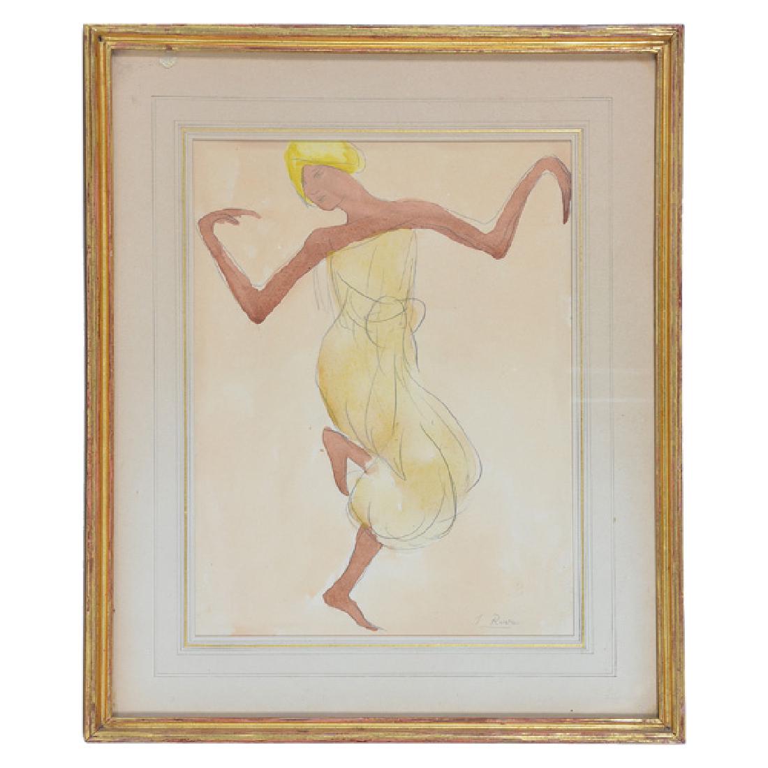 Auguste Rodin, Cambodian Dancer, watercolor (1 of 5)