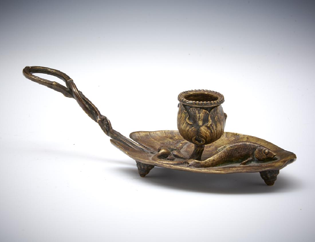 Auguste Nicolas Cain, Bronze candlestick, lily pad (1 of 3)