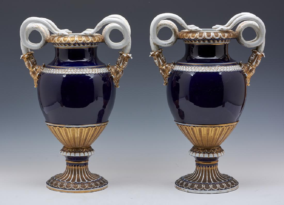 19th c Pair of Meissen urns with snake handles (1 of 4)