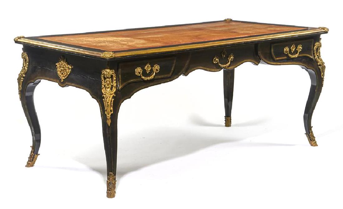 19th c French ebonized bureau plat with leather top (1 of 4)
