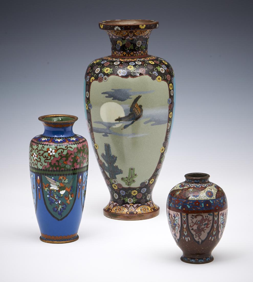 Grouping of three Japanese cloisonne vases (1 of 2)