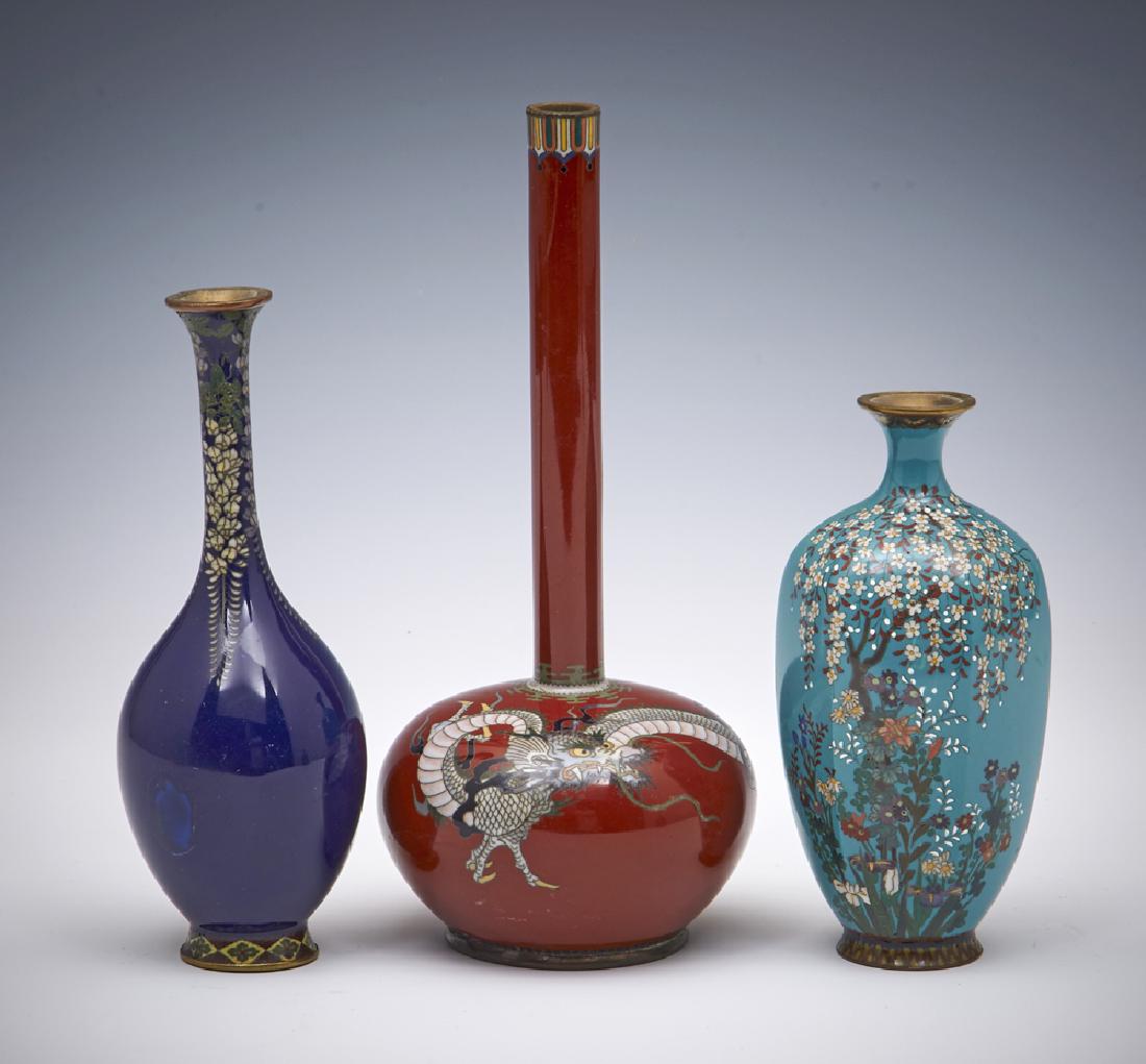 Grouping of three Japanese cloisonne vases (1 of 2)