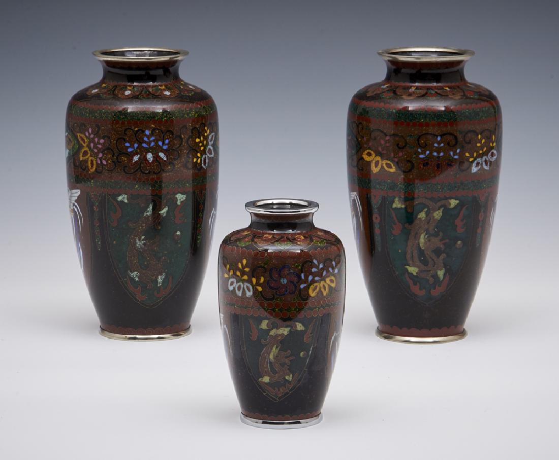 Grouping of three Japanese cloisonne vases (1 of 2)