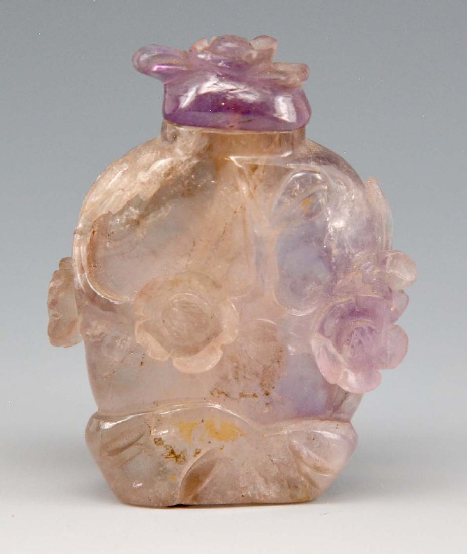 Chinese lavender quartz relief carved floral snuff (1 of 4)