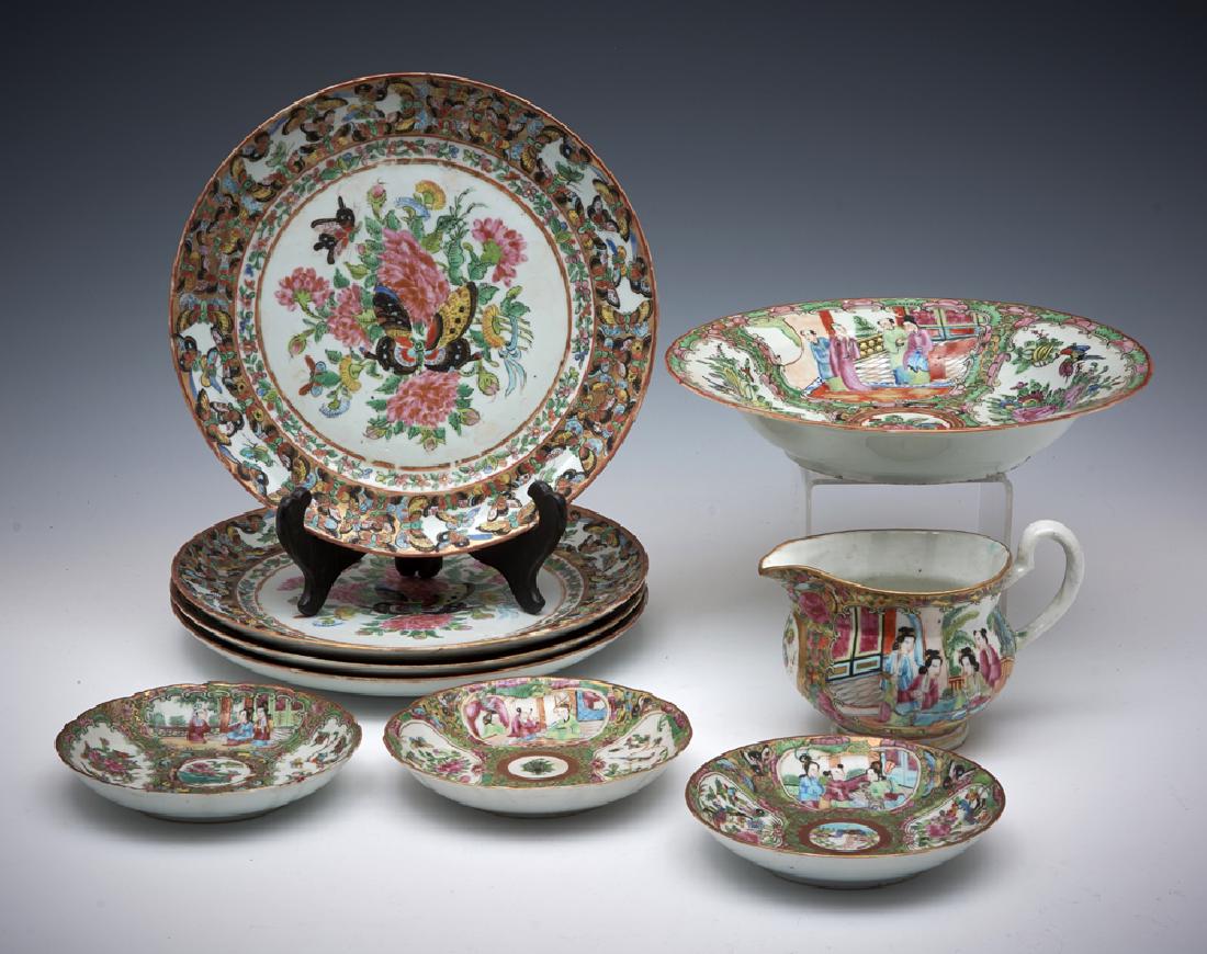 Lot of 9 pieces of Chinese rose canton dishes (1 of 2)