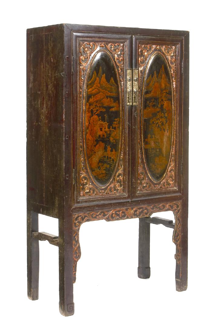 19th c Chinese lacquered 2 door cabinet (1 of 1)